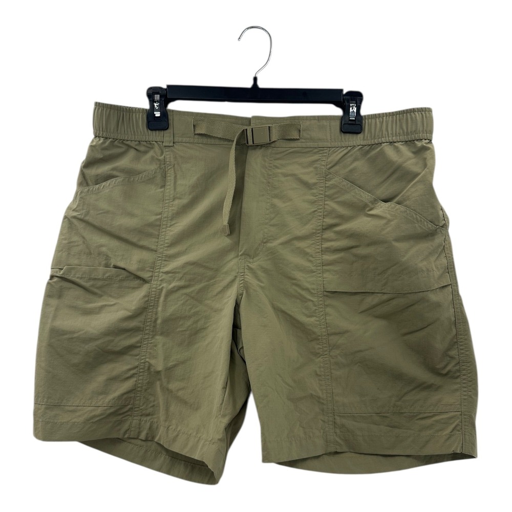 Eddie Bauer Mens Khaki Nylon Cargo Shorts Belted Flat Front Size L G - Picture 1 of 16